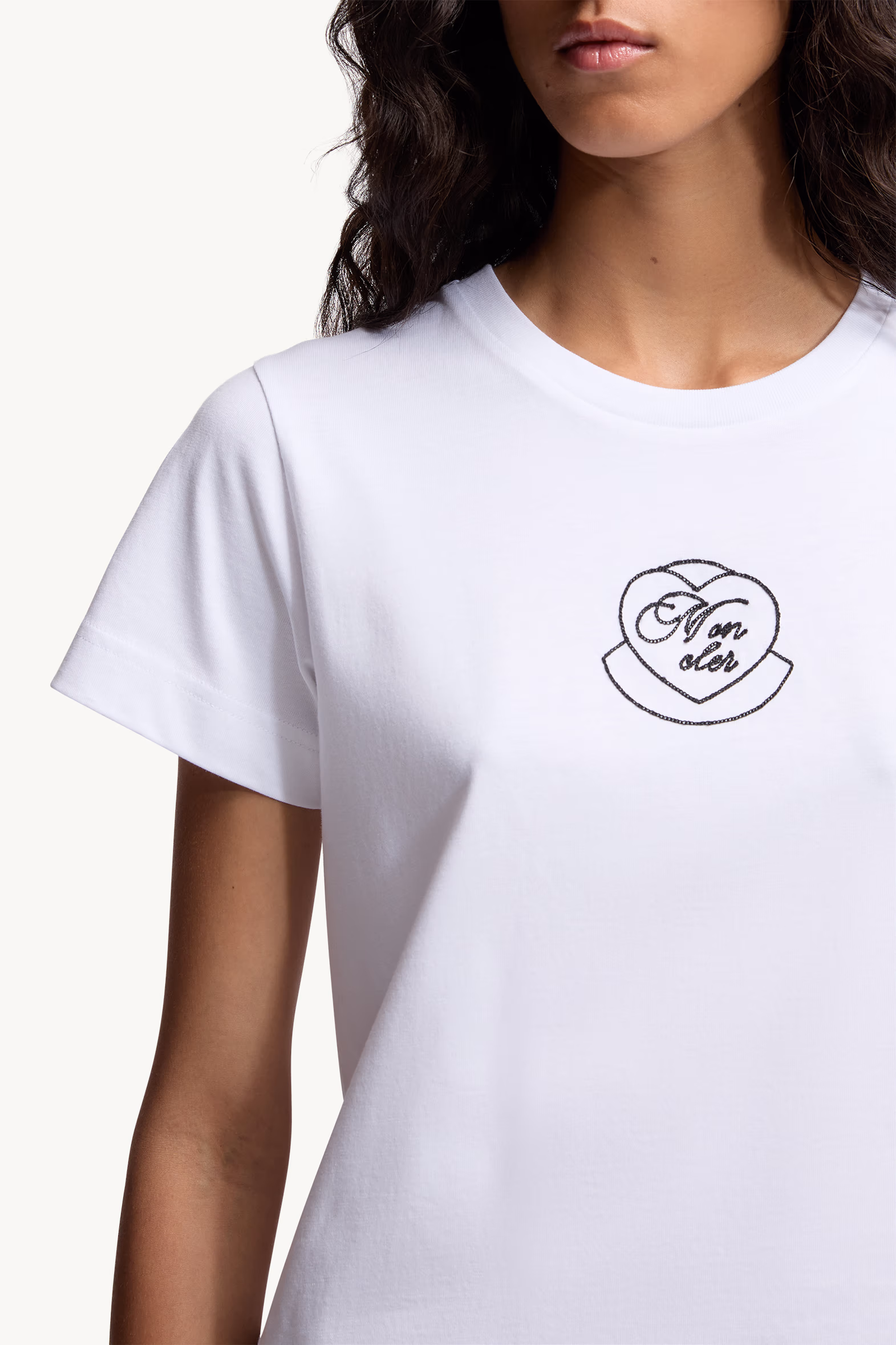 Embroidered Heart Logo Cotton T-Shirt Women White Moncler 6